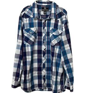 Amongst‎ Others Men’s Western Shirt Sz 4XL Cotton Plaid Blue/White Snaps